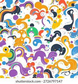 Modelo inconsútil abstracto colorido que presenta Formas orgánicas juguetonas y Elementos fluidos del doodle. Fondo decorativo moderno adecuado para Fondos de pantalla, diseño textil, embalaje, marca, carteles y proyectos digitales creativos.