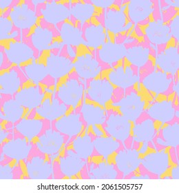 Colorful abstract seamless pattern with grunge styled flowers and bright colors. Trendy botanical digital illustration. Wrapping paper, fabric, textile