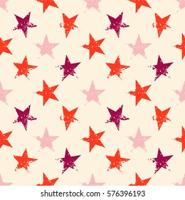 Colorful abstract seamless pattern with hand drawn grunge stars on background. Textured geometric background. Vector illustration.