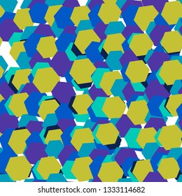 Colorful abstract seamless pattern with hexagon, messy mosaic, tile, geometric shapes. Vector illustration.  