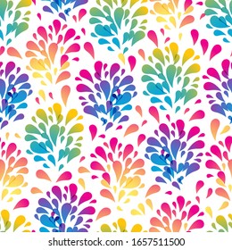 Colorful abstract seamless pattern made from various spatters and splashes. Vector illustration for paper, textile