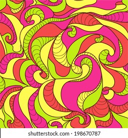 Colorful abstract seamless pattern with nice curly striped waves