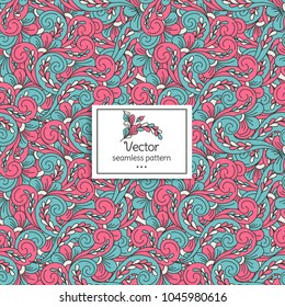Colorful abstract seamless pattern. Ornament. Stylised leaves. Vintage. Great for fabric and textile, wallpaper, business cards, flyer, menu, wrapping paper, packaging or any desired idea.