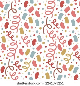 Colorful abstract seamless pattern with party elements. Brush strokes vector background . Color hand drawn texture. Print for cards, fabric, wrapping paper.