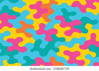 Modelo inconsútil abstracto colorido con las Formas orgánicas juguetonas de la mancha, los tonos pastel vibrantes, y las formas fluidas lisas, perfectas para el Diseño gráfico moderno, los temas de los niños, empaquetado, textiles, Fondos de pantalla