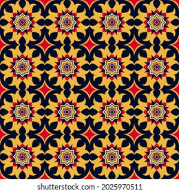 colorful abstract seamless pattern. red, yellow, white polygons, segments, shapes and stripes are grouped and lined up in rows on a beige background. vector