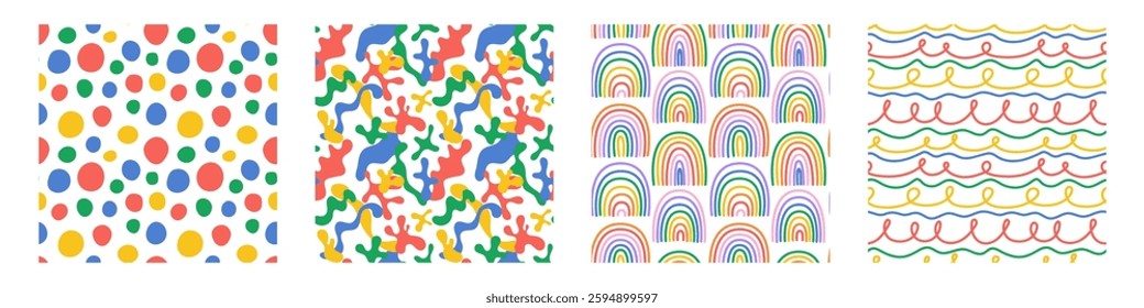 Colorful abstract seamless pattern set.  Vector trendy background for poster, festival, music and textile