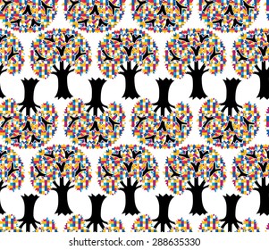 Colorful abstract seamless pattern of trees