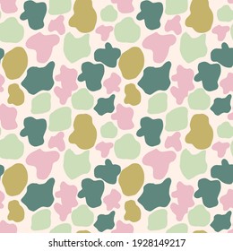 Colorful abstract seamless pattern with uneven round stains, spots, geometrical shapes, splashes background.   