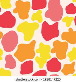 Colorful abstract seamless pattern with uneven round stains, spots, geometrical shapes, splashes background.   