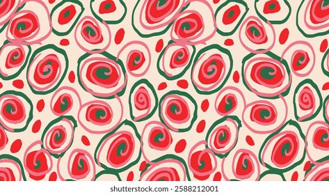 Colorful abstract seamless pattern with unique swirl organic shapes. Vector hand drawn irregular shape circular. Contemporary background ornament for print