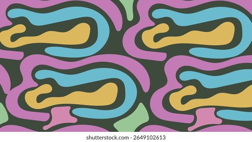 Colorful Abstract Seamless Pattern Vector – Groovy Retro Wavy Background Design for Fabric Prints, Packaging, Wallpapers, Branding, Digital Art, and Funky Creative Visual Projects