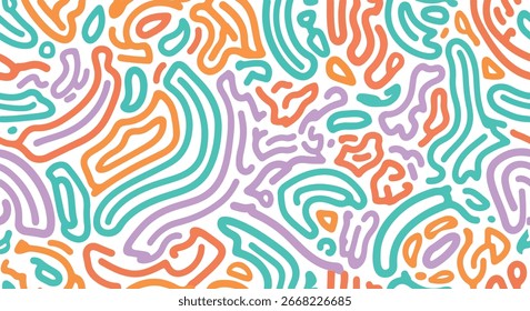 Modelo inconsútil abstracto colorido con líneas geométricas onduladas en diseño naranja, verde azulado y púrpura