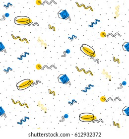 Colorful abstract seamless patterns in memphis style.