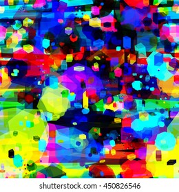 Colorful abstract seamless vector pattern. Box, spot and stripes. Like the damaged file, glitch texture, digital background