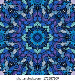 Colorful abstract seamless vector pattern.blue shades,braided lines,seamless pattern,lace for decoration.Theme, holidays.Template frame design for card,doily.Used for packaging,invitations