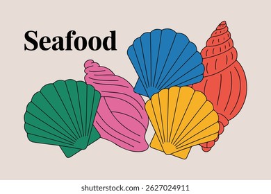 Colorful Abstract Seashell Vector Illustration for Seafood