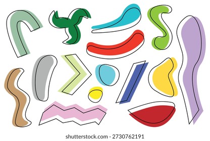 Conjunto de formas abstratas coloridas, arte criativa de elementos 3D, pacote de design de curva de gradiente.