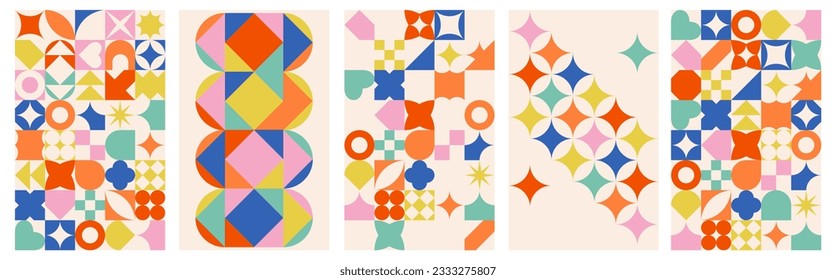 Colorful abstract shapes backgrounds. Geometric posters in trendy retro brutalist style. EPS 10	