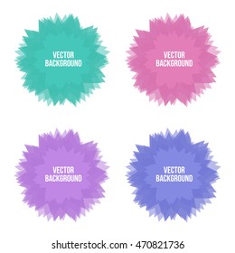 Colorful abstract shapes, explosions, sharp edges trendy background set, collection. Vector design elements.