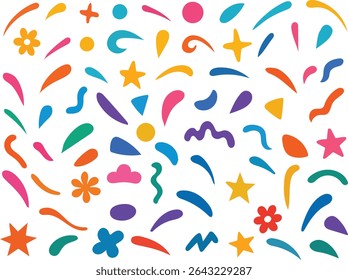 Colorful Abstract Shapes and Fun Playful Design Elements on Clean White Background for Modern Use