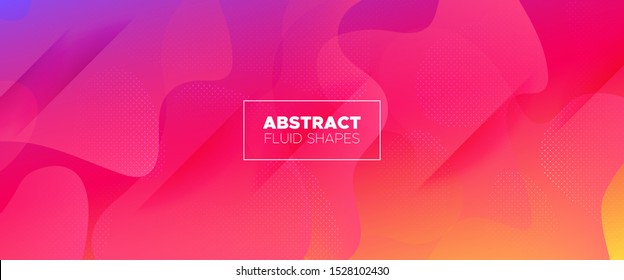 Colorful Abstract Shapes. Geometric Background. Minimal Design. Orange Wave Brochure. 3d Fluid Shapes. Multicolor Movement Illustration. Bright Minimal Concept. Neon Dynamic Waves. 3d Fluid Banner.