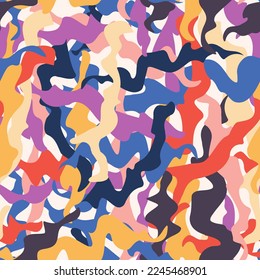 Colorful Abstract Shapes Geometric Pattern, Abstract camouflage multicolor bright seamless pattern vector wallpaper