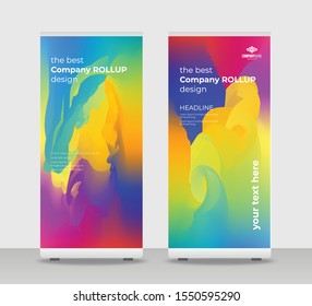 Colorful Abstract Shapes Modern Exhibition Advertising Trend Business Roll Up Banner Stand Poster Brochure flat design template creative concept. Colorful background Roll Up EPS. Presentation Cover