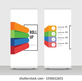 Colorful Abstract Shapes Modern Exhibition Advertising Trend Business Roll Up Banner Stand Poster Brochure flat design template creative concept. orange green red Roll Up EPS. Presentation Cover
