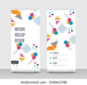 Colorful Abstract Shapes Modern Exhibition Advertising Trend Business Roll Up Banner Stand Poster Brochure flat design template creative concept. Colorful Roll Up EPS. Presentation Cover