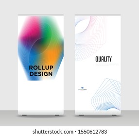 Colorful Abstract Shapes Modern Exhibition Advertising Trend Business Roll Up Banner Stand Poster Brochure flat design template creative concept. Colorful Roll Up EPS. Presentation Cover