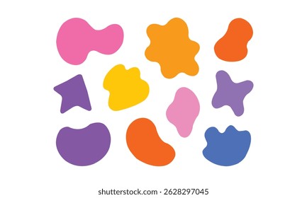 Colorful abstract shapes in red, blue, pink, and beige. Organic, playful forms. Abstract shapes create a vibrant, artistic pattern. Abstract design elements. Colorful shapes, vector
