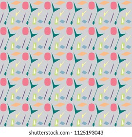 Colorful abstract shapes seamless pattern with blue background