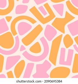 Colorful abstract shapes seamless pattern. Cute trendy wallpaper. Modern background.