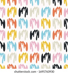 
Colorful abstract shapes seamless vector background pattern. Stylized paper cut out matisse style texture. Kawaii modern retro 50's style decor swatch. Decorative bright flat color fun all over print