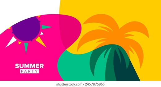 colorful abstract shapes sun and palm tree for summer party background collection