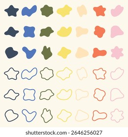 Formas abstratas coloridas em várias formas e cores. Formas abstratas em azul, verde, amarelo e rosa. Diversas formas abstratas com cores vibrantes. Formas coloridas, conjunto de elementos de vetor.