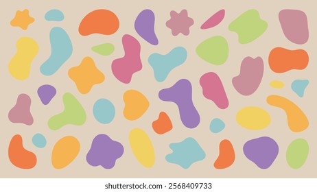 Colorful abstract shapes in various sizes and forms. Abstract shapes in vibrant colors. Playful, colorful abstract design with unique shapes. Pastel shapes, vector element set.