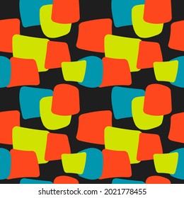Colorful abstract shapes. Vector seamless repeated decor and mosaic shapes in red, yellow and blue colors.