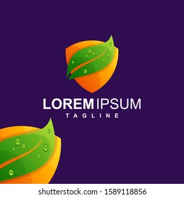 colorful abstract shield with leaf logo design