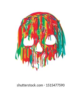 colorful abstract skull vector, paint spilling onto skull, halowen design for color-changing clothes, trending human head skeleton