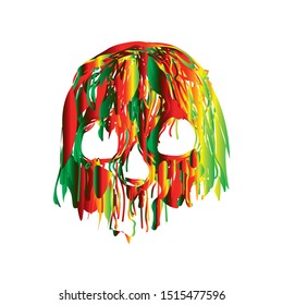 colorful abstract skull vector, paint spilling onto skull, halowen design for color-changing clothes, trending human head skeleton