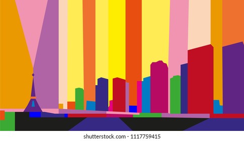 Colorful abstract skyline of Paris, France.