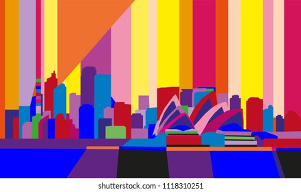 Colorful abstract skyline of Sidney, Australia.