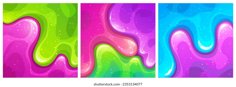 Colorful abstract slimy wave backgrounds. Glitter mixed slime textures. Vector illustration.