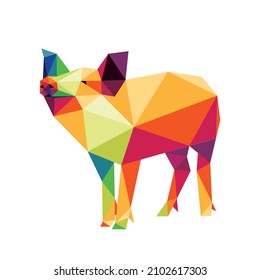 Colorful abstract of smile pig Illustration vector. Colorful Polygon low poly of pig. Smile pig in full color logo