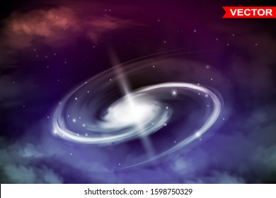 Colorful abstract smooth texture space or sky with clouds and spiral galaxy background design. Photorealistic vector.