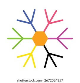 Ilustración vectorial abstracta colorida del copo de nieve, símbolo moderno del invierno con los colores del arco iris