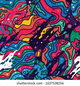 Colorful Abstract Space and Planets Seamless Pattern. Background Wallpaper