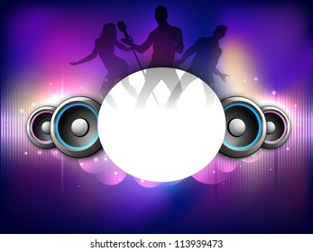 Colorful abstract speakers background with dancing peoples silhouette. EPS 10.